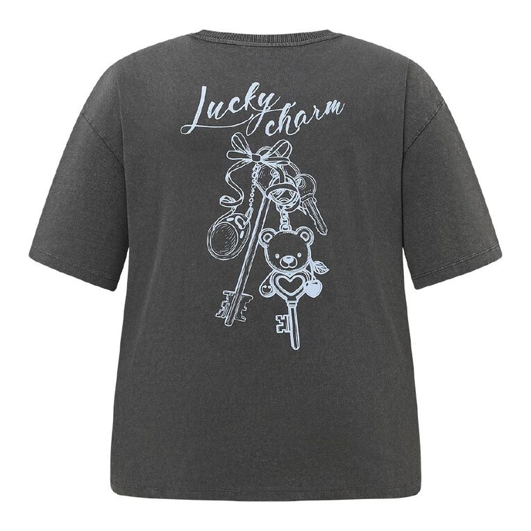 H&H Curve Women's Short Sleeve Oversized Graphic Tee, Grey Dark, hi-res