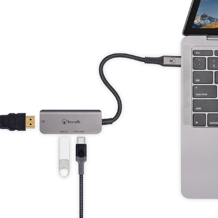 Bonelk Long Life 3in1 Multiport Hub Space Grey Black, , hi-res
