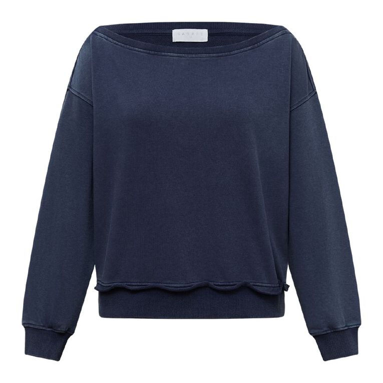 Garage Women's Off Shoulder Acid Washed Terry Sweat, Blue Mid, hi-res