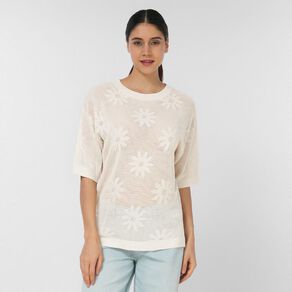 H&H Women's Amber Rixon Short Sleeve Crochet Flower Knit