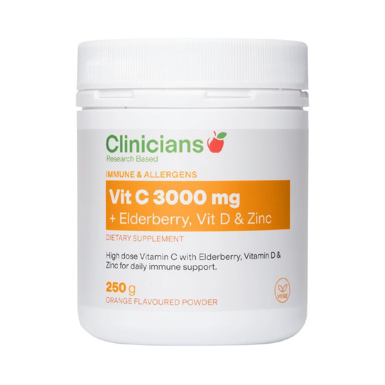 Clinicians Vitamin C + Elderberry Vit D & Zinc Powder 250g, , hi-res