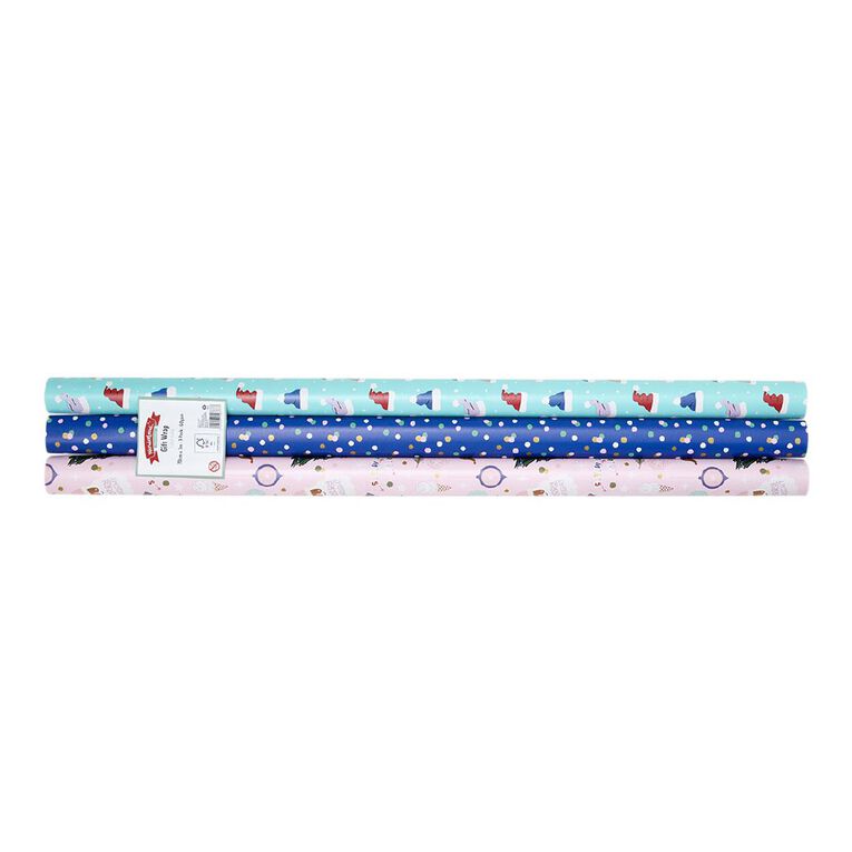 Wonderland Fun Festive Christmas Gift Wrap 70cm x 3m Assorted 3 Pack, , hi-res