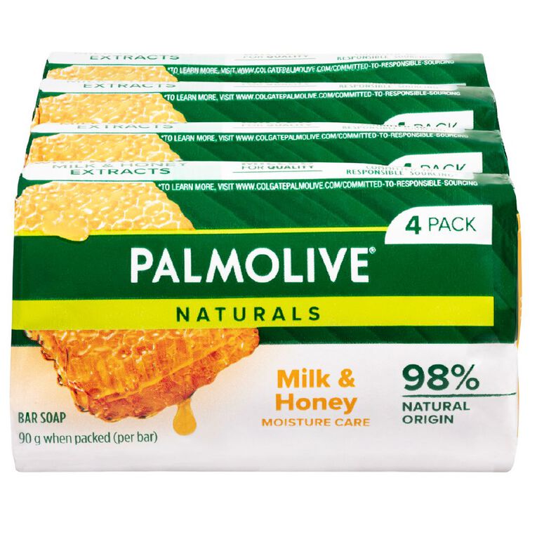 Palmolive Naturals Milk & Honey Replenishing Bar Soap 90gm 4 Pack, , hi-res