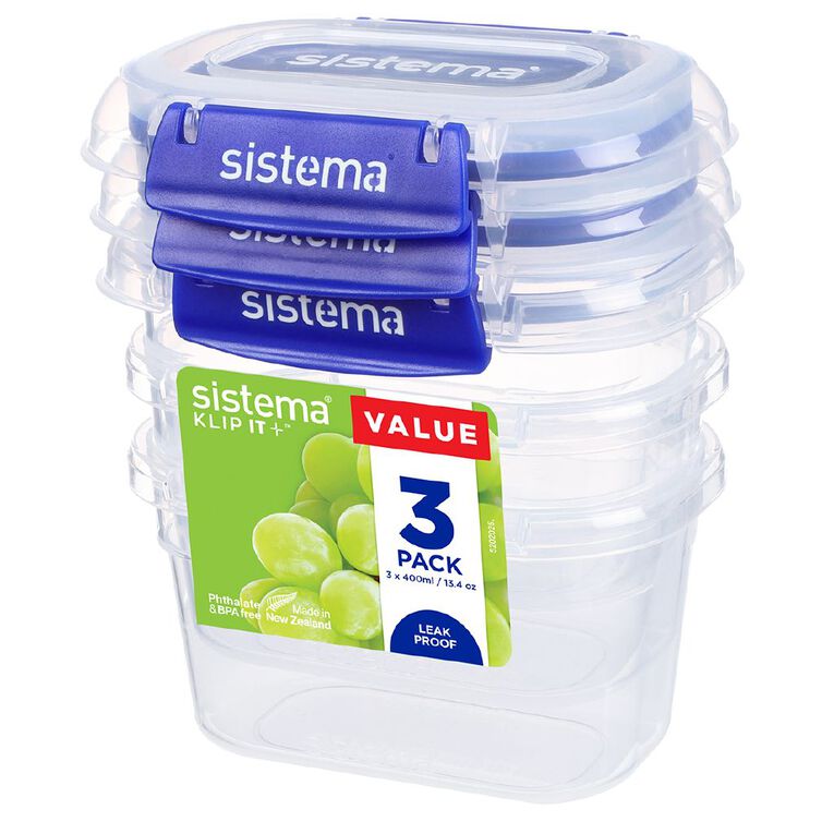 Sistema Klip It Plus Rectangle Container 3 Pack Assorted 400ml, , hi-res
