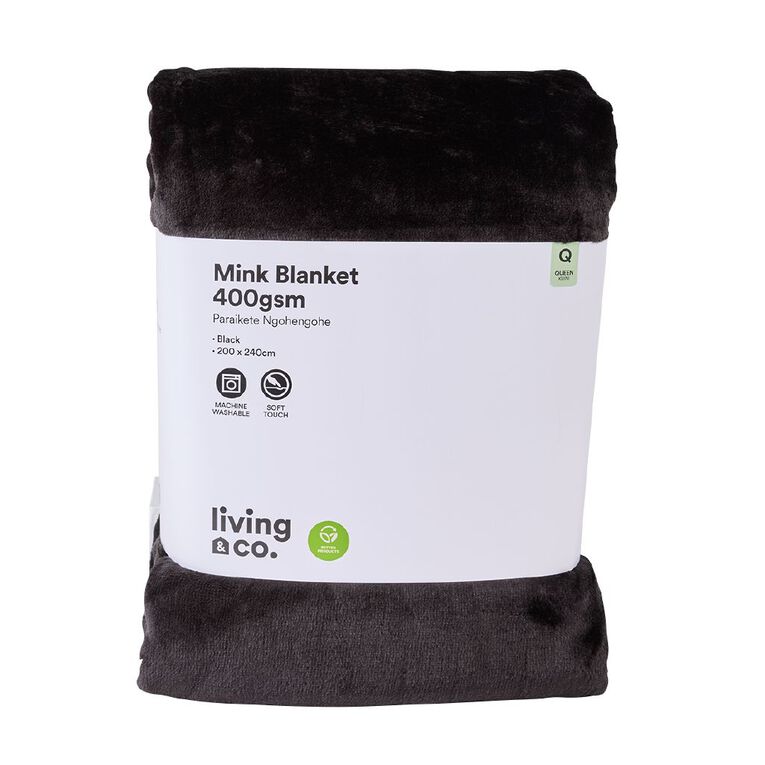 Living & Co 400gsm Mink Feel Blanket Black Queen, , hi-res