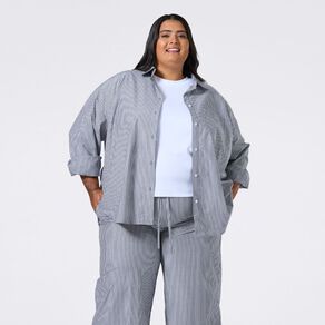 H&H Plus Women's Long Sleeve Poplin Stripe Shirt