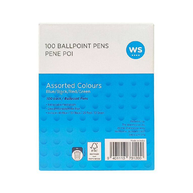 WS Office Ball Pen 100 Pack Assorted, , hi-res