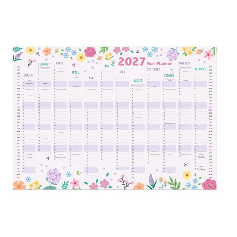 WS 2027 Wall Planner 1000x700mm Flowers, , hi-res