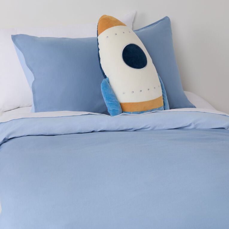 Living & Co Kids Duvet Cover Set Washed Cotton Blue Single, , hi-res
