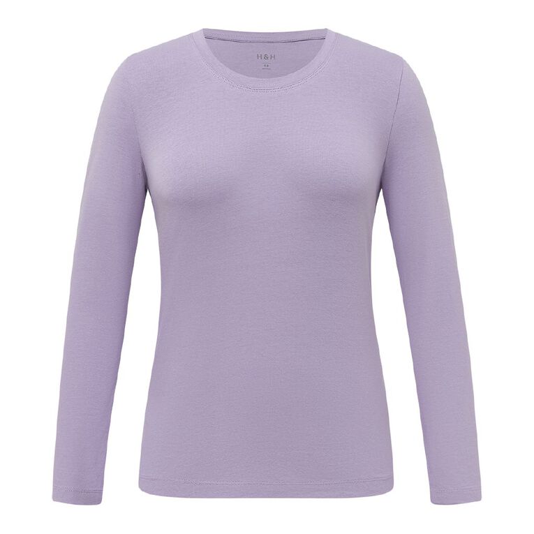H&H Women's Stretch Long Sleeve Scoop Neck Tee, Purple Light, hi-res