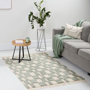 Living & Co Cotton Tufted Rug Natural Check Sage 120cm x 180cm