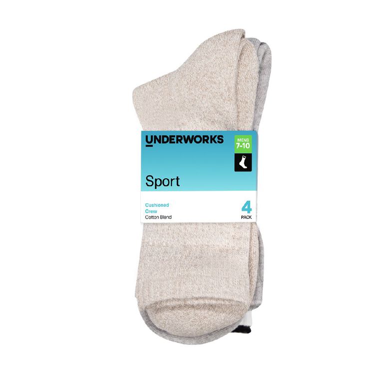 Underworks Men's Sport Crew Socks 4 Pack, Sand, hi-res
