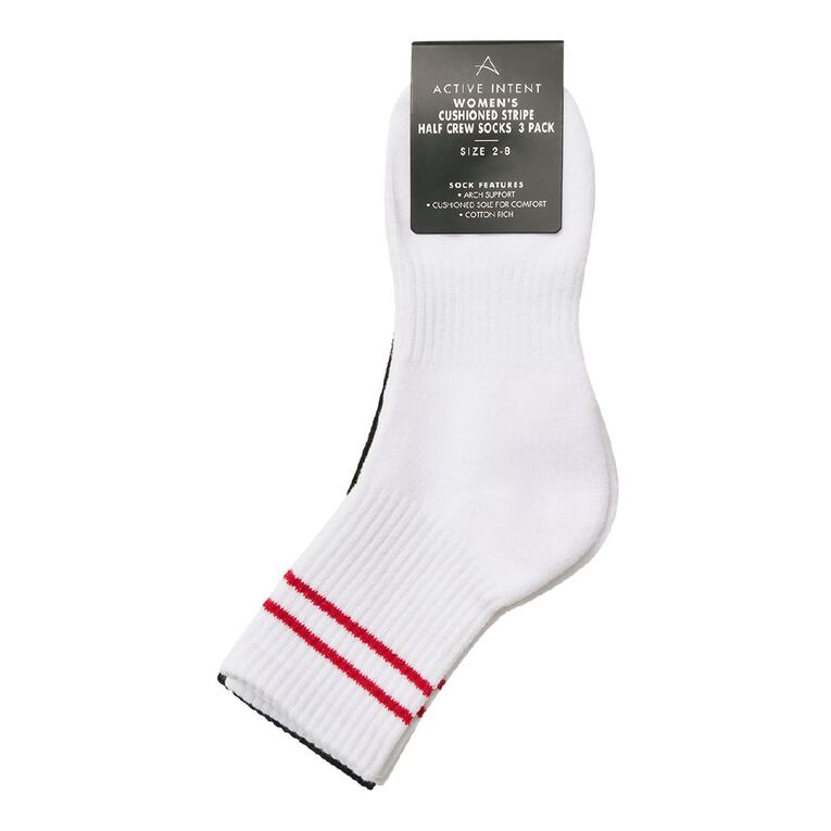 Active Intent Women's Stripe Half Crew Socks 3 Pack, Green Mid, hi-res
