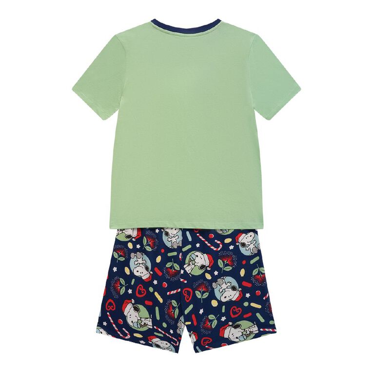 Peanuts Boys' Christmas Tee and Short Pyjama Set, Green Mid, hi-res