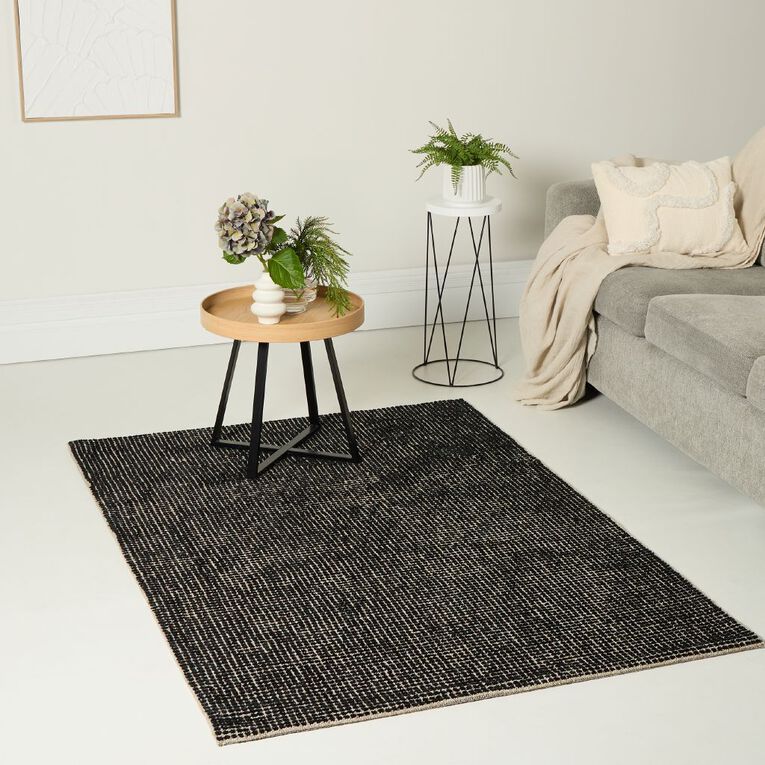 Living & Co Rug Jacquard Black 120cm x 180cm, , hi-res