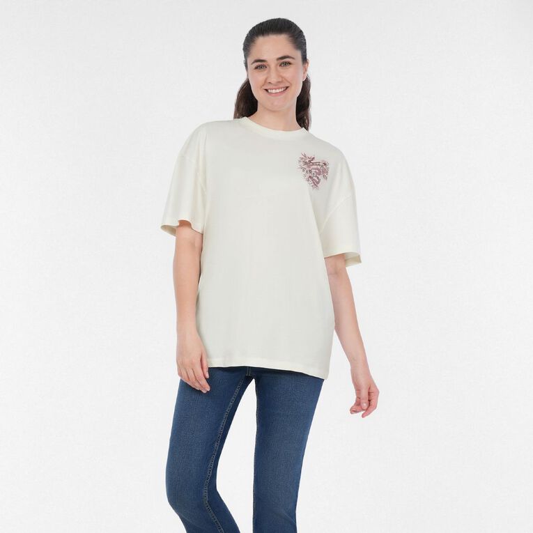 H&H Women's Short Sleeve Boyfriend Graphic Tee, Cream WILD, hi-res