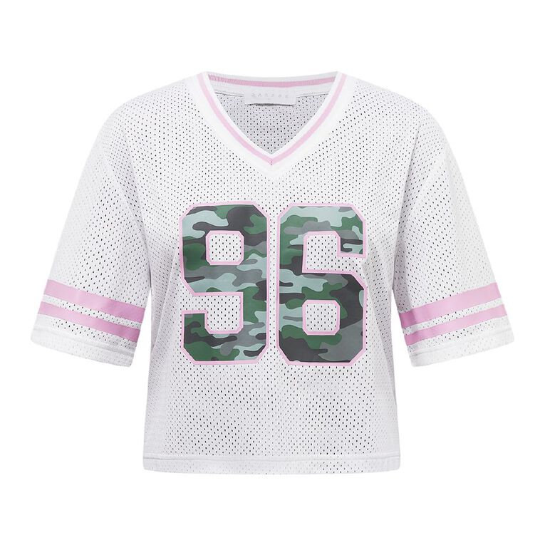 Garage Women's Short Sleeve Cropped Mesh Sport Tee, White, hi-res
