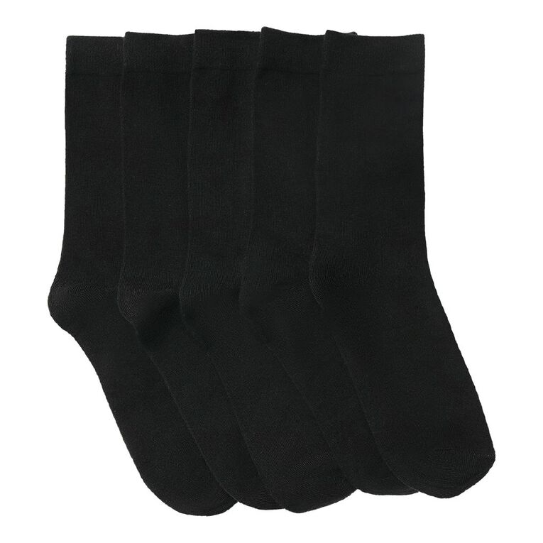 H&H Women's Plain Crew Socks 5 Pack, Black, hi-res