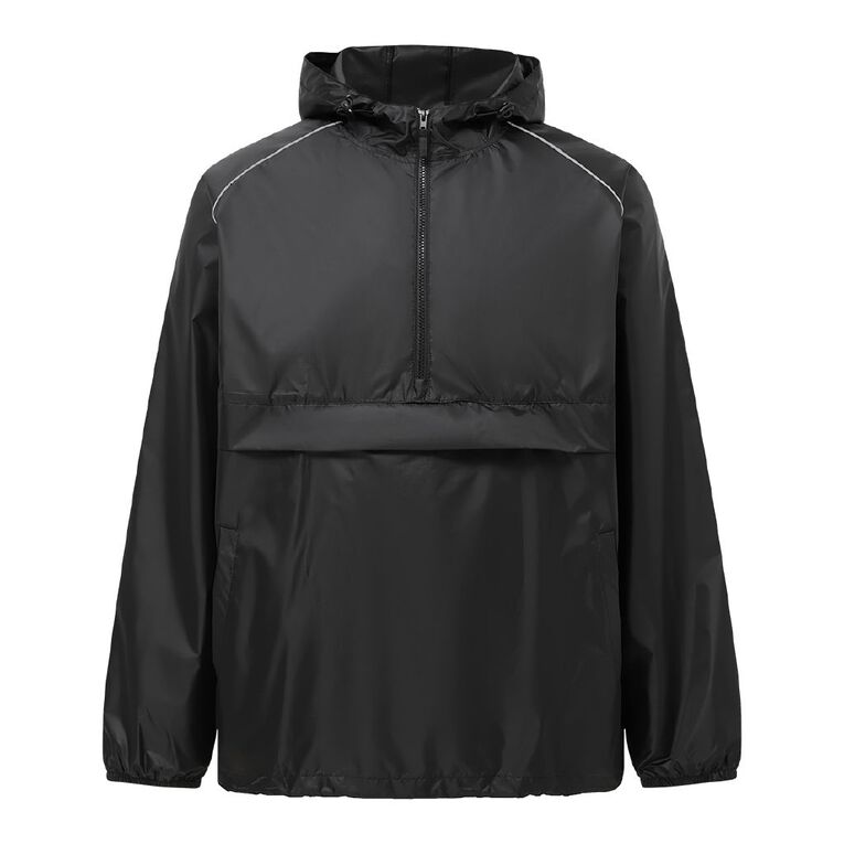 H&H Adults' Packable Half Zip Rain Jacket, Black, hi-res