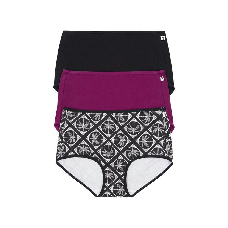 Rio Women's Full Briefs 3 Pack, Purple/Black, hi-res