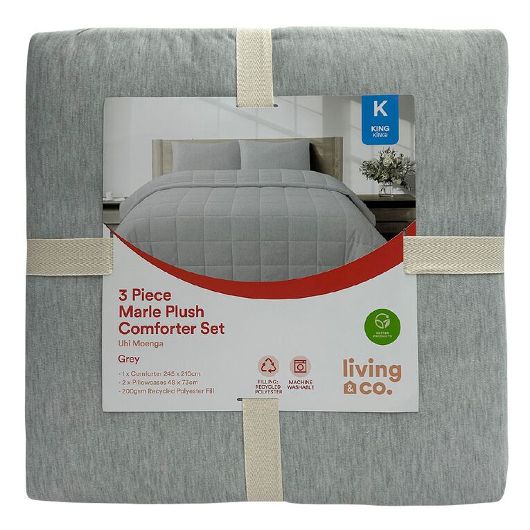 Living & Co 3 Piece Reversible Comforter Set Marle Grey, , hi-res