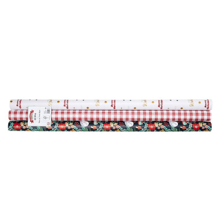 Wonderland Fun Festive Christmas Gift Wrap 70cm x 3m Assorted 3 Pack, , hi-res
