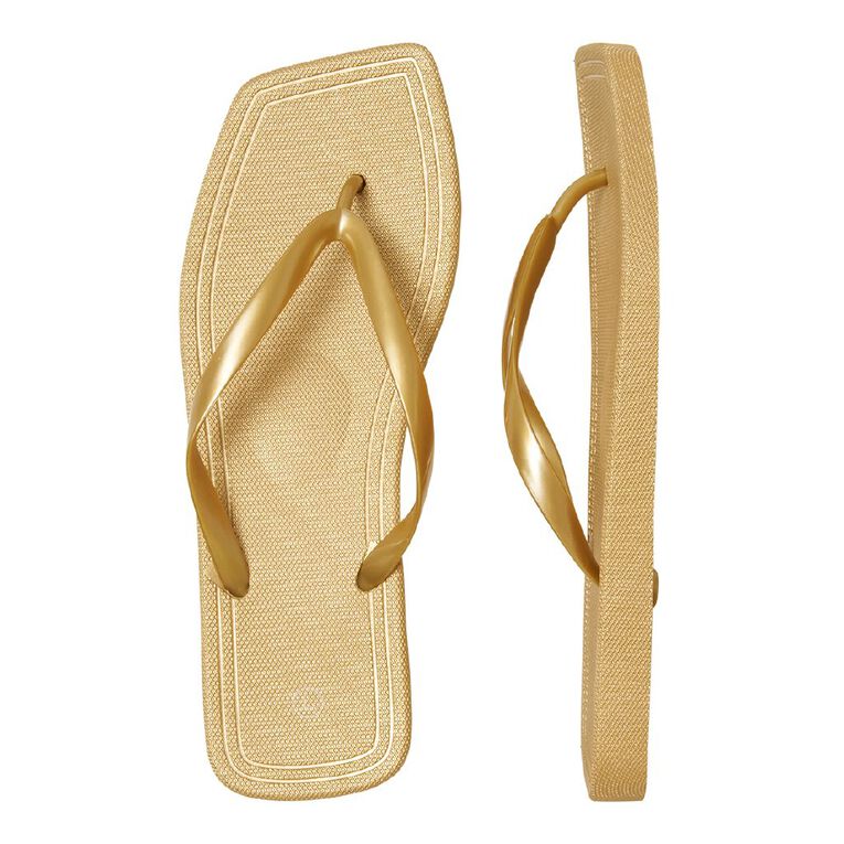 H&H Women's Square Toe Jandals, Gold, hi-res