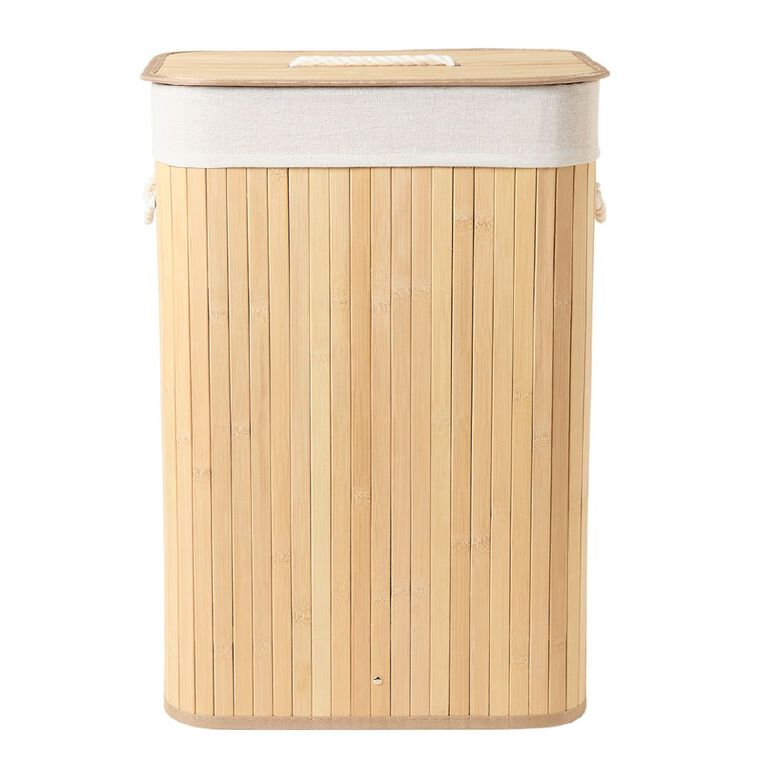 Living & Co Bamboo Laundry Hamper with Lid Natural, , hi-res