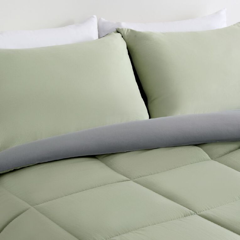 Living & Co Microfibre 3 Piece Comforter Set Grey Green King, , hi-res