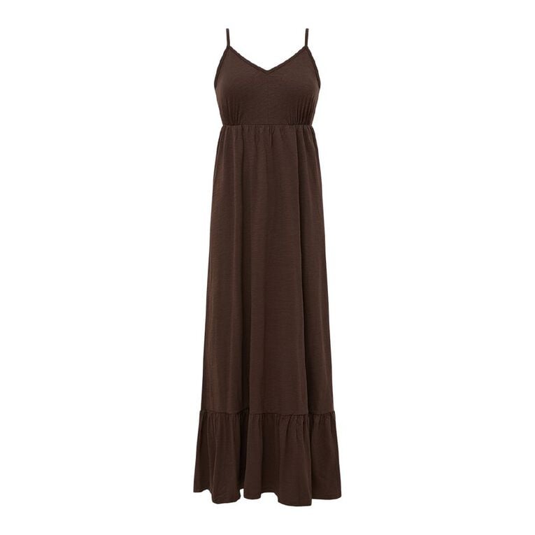 H&H Women's Strappy Tiered Dress Maxi, Brown Dark, hi-res