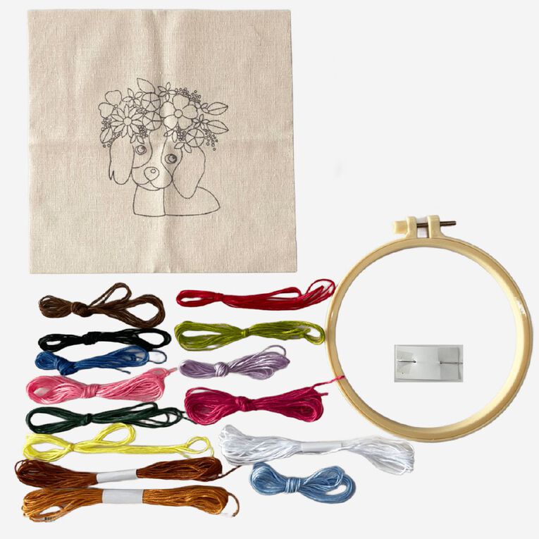 Uniti Craft Adults Embroidery Kit 6 inch Dog, , hi-res