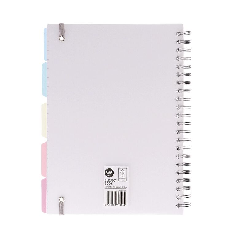 WS Subject Book with 5 Dividers 7mm Ruled White A4, , hi-res
