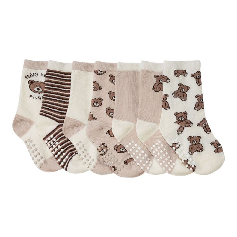 H&H Infants' Jacquard Crew 7 Pack, Brown Mid, hi-res