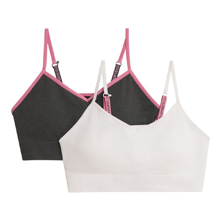 H&H Teen Seamfree Padded Convertible Crop 2 Pack, Grey Dark, hi-res
