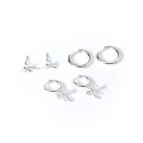 Silver Plated Bow CZ Earrings 3 Pairs