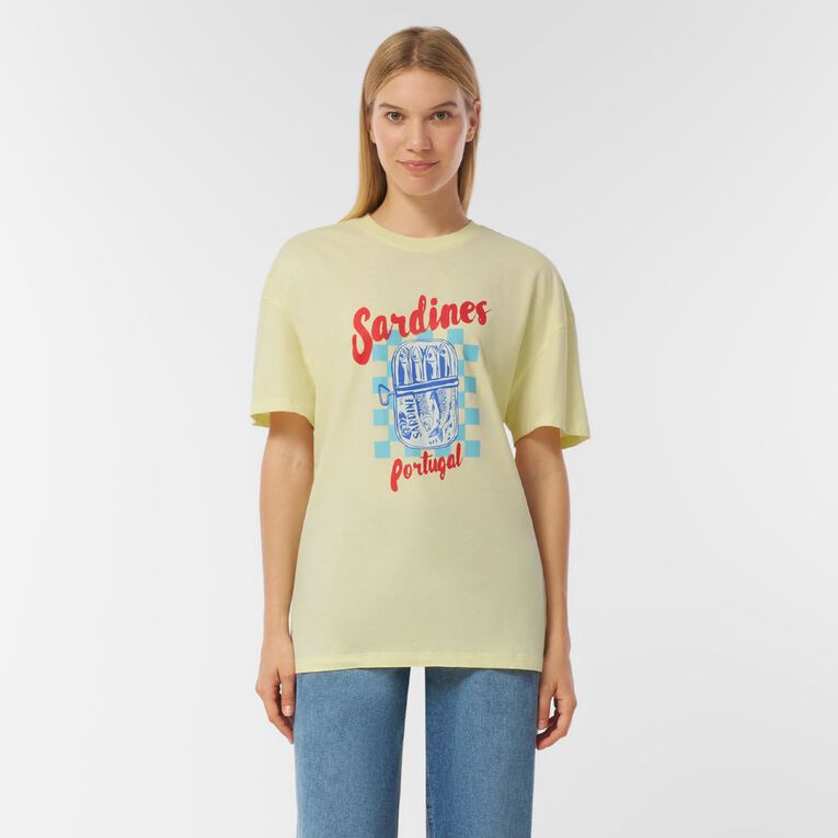 H&H Women's Short Sleeve Boyfriend Graphic Tee, Yellow Light, hi-res