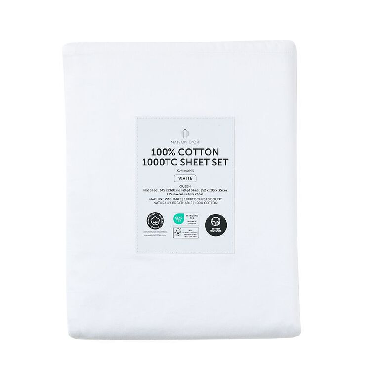Maison d'Or 1000TC Cotton Sheet Set White Queen, , hi-res