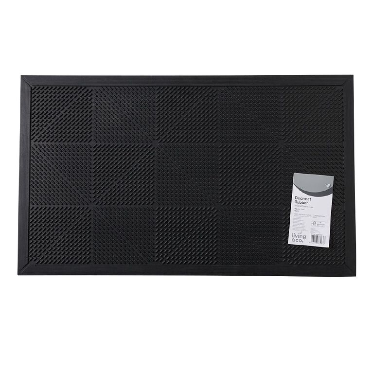Living & Co Doormat Rubber Plain Black 45cm x 75cm, , hi-res