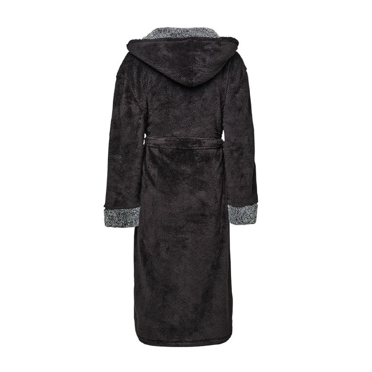 H&H Men's Shaggy Fleece Robe, Black, hi-res