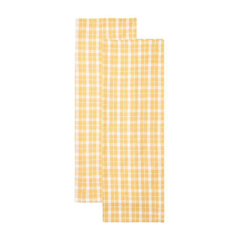 Living & Co Tea Towel Check Ochre Yellow 2 Pack, , hi-res