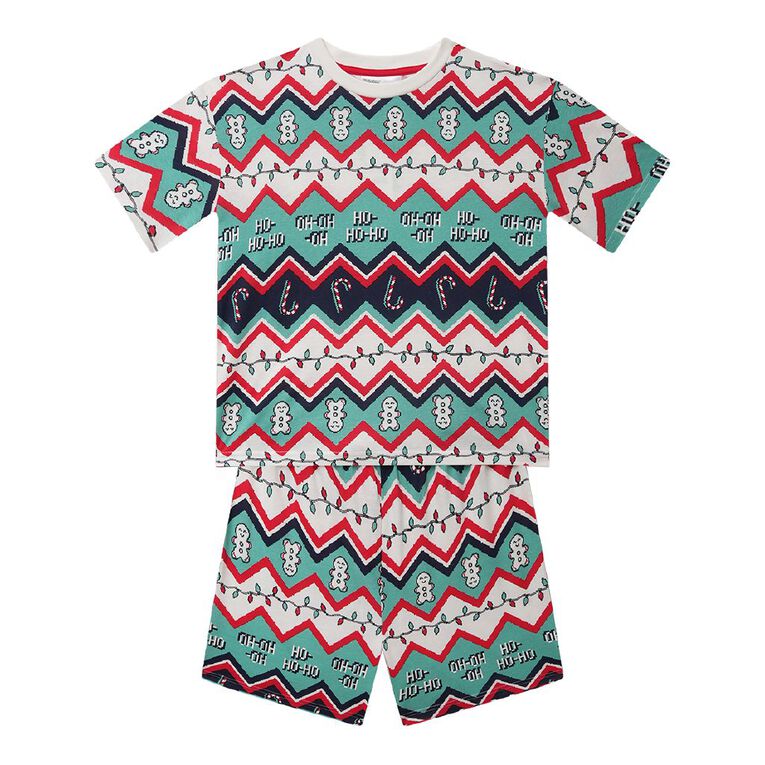 H&H Boys' Christmas Tee and Short Pyjama Set, Green Mid, hi-res