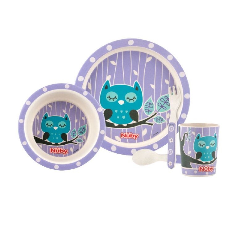 Nuby Bamboo & Cornstarch Feeding Set Owl, , hi-res