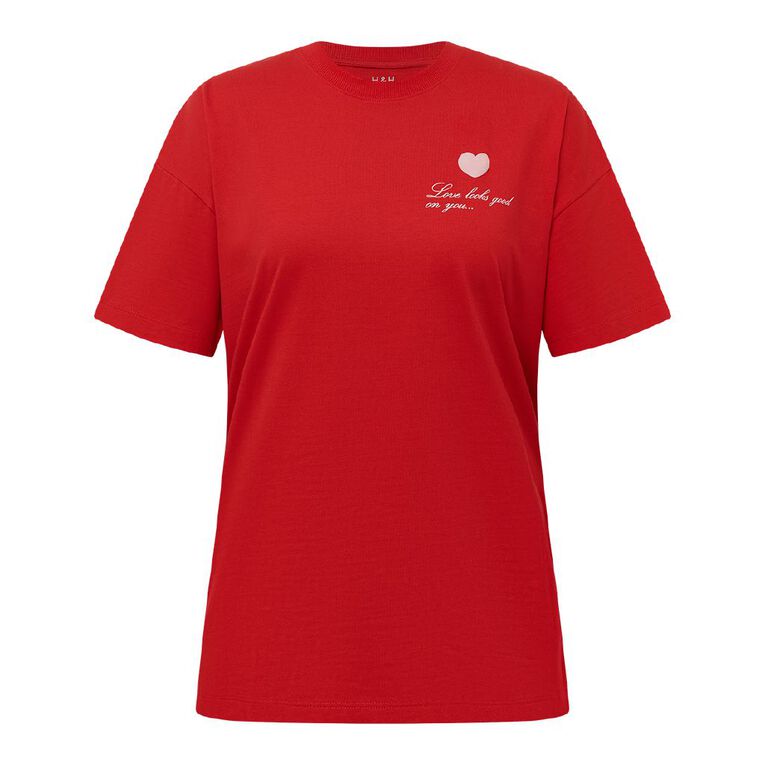 H&H Women's Mid Weight Boyfriend Print Tee, Red Mid, hi-res