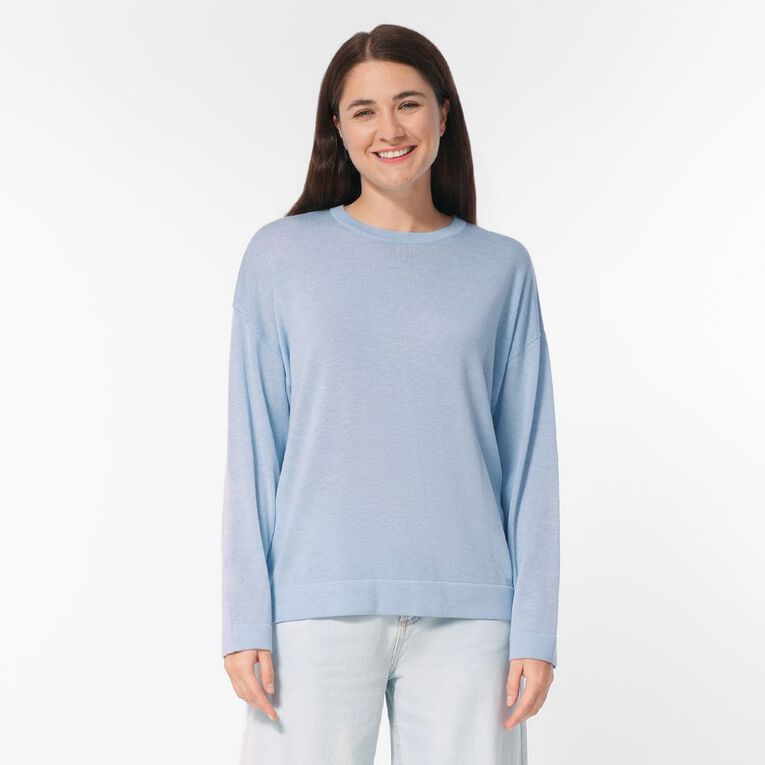 H&H Women's Merino Blend Crew Neck Knit, Blue Light, hi-res