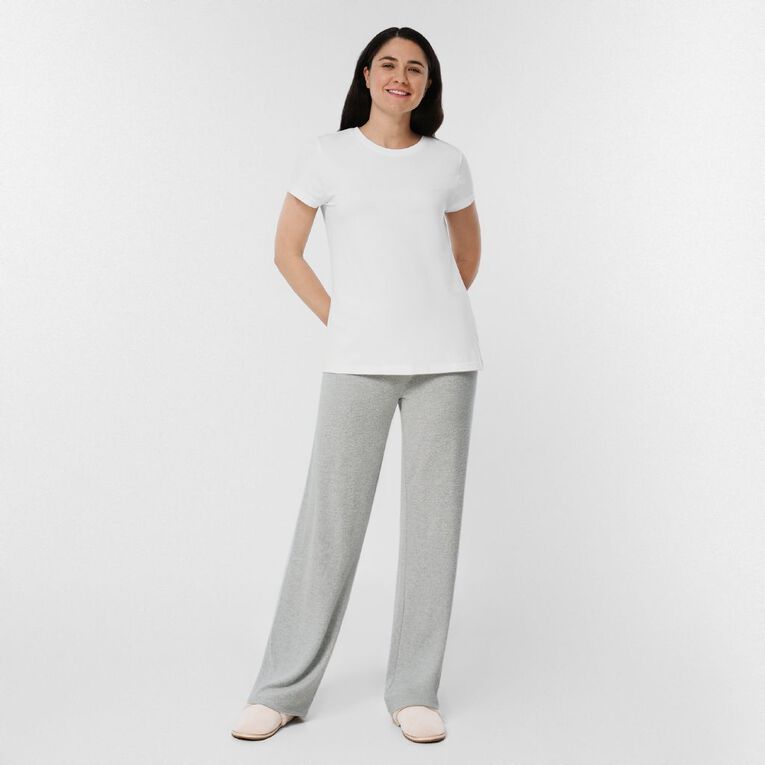 H&H Women's Brushed Knit Rib Fold Over Lounge Pants, Grey Mid, hi-res