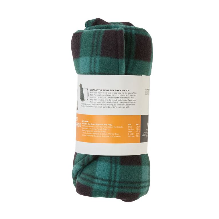 Petzone Fleece Pet Jacket Check Green Large, , hi-res