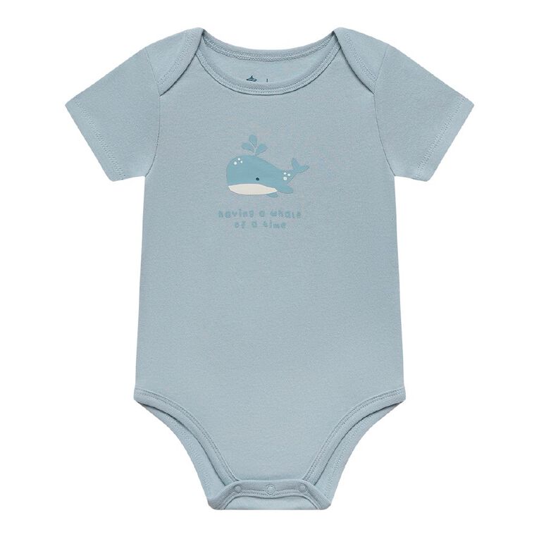 Young Original Babies' Short Sleeve Printed Bodysuit 3 Pack, Blue Light, hi-res