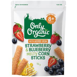Only Organic Strawberry & Blueberry Melty Corn Sticks 8+ Months