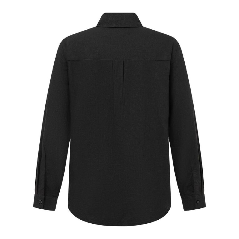 H&H Women's Long Sleeve Essential Linen Blend Shirt, Black, hi-res