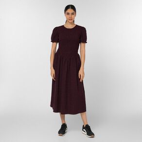 H&H Women's Short Sleeve Shirred Bodice Dress Midi